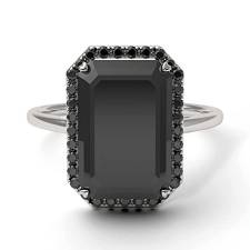 Engagement Ring Emerald Cut Halo Natural Black Diamond White Gold 14K-18K White Gold Unique Rings