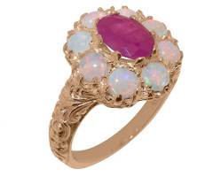 Solid 14k Rose Gold Natural Opal and Ruby Engagement Rings