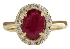 1.81 Carat Natural Red Ruby and Diamond 14K Yellow Gold Engagement Ring for Women