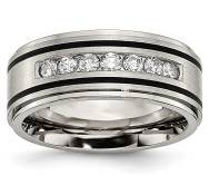 Matte Brushed Finish Enameled Diamond 9mm Mens Titanium Wedding Band Ring