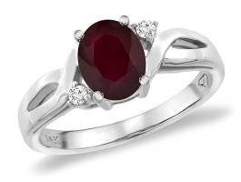 14K White Gold Diamond Genuine Natural Ruby Engagement Rings
