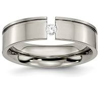Solid Titanium Mens Grooved 6mm Diamond Wedding Band Ring