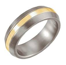 6mm Titanium and 14kt Yellow Gold Inlay Dome Mens Titanium Wedding Bands