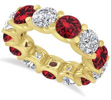 14k Gold (11.00ct) Diamond and Ruby Eternity Prong-Set Wedding Band