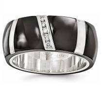 Black Titanium and 925 Sterling Silver .10ctw Diamond 10mm Mens Titanium Wedding Band Ring