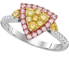 0.86 Carat (ctw) Round White, Canary Pink and Yellow Diamond Fashion Engagement Ring, 14K White Gold
