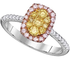 0.66 Carat (ctw) Round White, Canary Pink and Yellow Diamond Fashion Engagement Ring, 14K White Gold