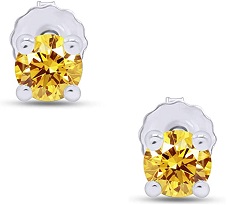 Round Cut Natural Canary Yellow Natural Diamond Solitaire Stud Earrings In 14K Solid Gold (0.30 Ct)