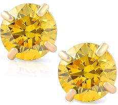 Fancy Yellow Diamond Studs 14K Yellow Gold Screw Back Lab Grown Earrings