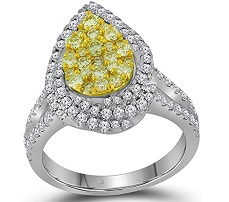14kt White Gold Womens Round Canary Yellow Diamond Teardrop Cluster Bridal Wedding Engagement Ring