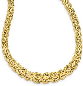 Solid 14k Yellow Gold Unique Graduated 7-12mm Flat Byzantine Necklace Chain
