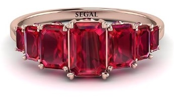 Emerald Cut Engagement Rings Ruby With Hidden Diamonds Rose Gold 14K-18K