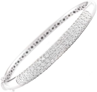 14k White Gold Round Cut Pave Set 2.00 dwt Diamond Bangle