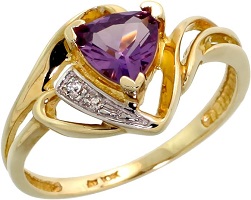 10k Gold Natural Amethyst Ring Trillium Cut Diamond Accents