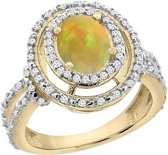 10K White Gold Diamond Halo Natural Ethiopian Opal Engagement Ring