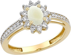 10K Yellow Gold Natural Opal Flower Halo Ring Oval