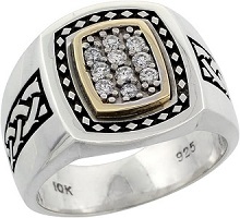 10k Gold & Sterling Silver 2-Tone Men's Celtic Diamond Ring with 0.25 ct. Brilliant Cut Diamonds