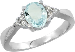 10K White Gold Natural Aquamarine Ring Oval