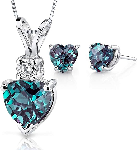 14K White Gold Created Alexandrite Pendant and matching Earrings