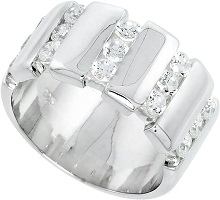 Mens Sterling Silver Cubic Zirconia Ring Brilliant Cut