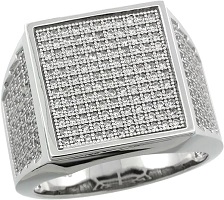 Mens Sterling Silver Cubic Zirconia Large Square Ring