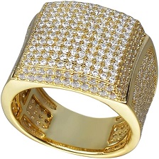 Mens 2.5ct Moissanite Large Square Ring - 14k Gold Vermeil Solid 925 Sterling Silver Ring