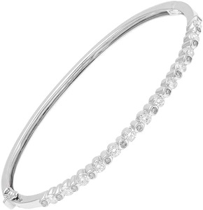 14k White Gold Round Cut Bezel Set 1.25 dwt Diamond Bangle