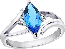 10K White Gold Genuine Blue Topaz Ring Marquise Diamond Accents