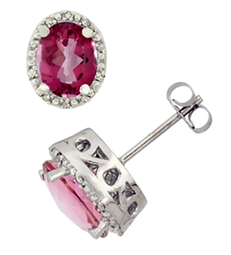 10K Gold Genuine Color Gemstone Earrings Diamond Halo Pink Sapphire
