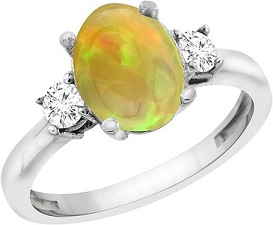 14K White Gold Natural Ethiopian Opal Engagement Ring Oval
