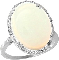 10k White Gold Natural Opal Ring Large Oval 18x13mm Diamond Halo