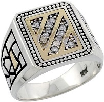 10k Gold & Sterling Silver 2-Tone Men's Diagonal Stripe Diamond Ring with 0.16 ct. Brilliant Cut Diamonds