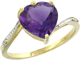 10K Yellow Gold Genuine Amethyst Ring Heart 9x9mm Diamond Accent