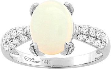 14K White Gold Natural Opal Engagement Ring Oval