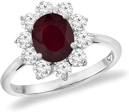 14K White Gold Diamond Natural Quality Oval Ruby Engagement Ring
