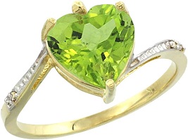 10K Yellow Gold Natural Peridot Ring Heart 9x9mm Diamond Accent