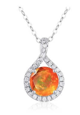 Orange Fire Opal Diamond Necklace Pendant-Dainty Drop Layering Necklace