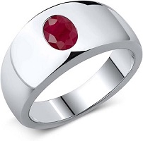 Men's Oval Red Ruby 925 Sterling Silver Ring