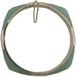 Light Green Jade Diamond-Cut Squared Bangle, 14k Gold