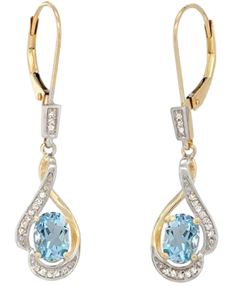 14K Gold Diamond Natural Gemstone Leverback Earrings Oval