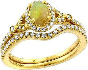 14k Yellow Gold Diamond 0.45 cttw & Color Gem Halo Engagement Ring Set