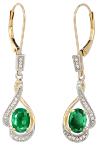 14k Gold Natural Emerald Earrings Lever Back Dangle