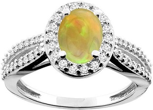 14K White or Yellow Gold Diamond Natural Ethiopian Opal Engagement Rings Opal