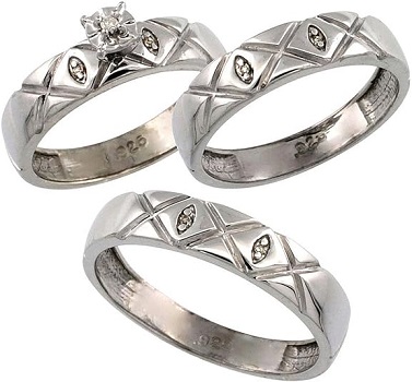 Sterling Silver 3-Pc. Trio His & Hers Diamond Wedding Ring Band Set