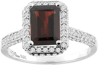 14K White Gold Enhanced Genuine Ruby Engagement Ring Octagon