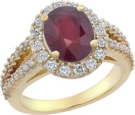 14K Yellow Gold Diamond Enhanced Genuine Ruby Engagement Ring Oval