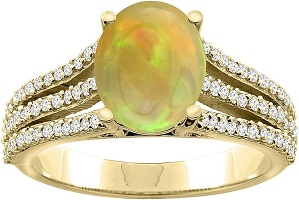 10K White or Yellow Gold Diamond Natural Ethiopian Opal Tri-Split Engagement Ring