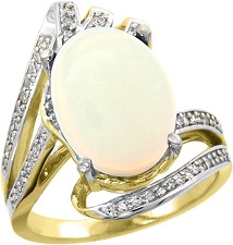 14k Yellow Gold Stone Natural Opal Bypass Ring Diamond Accents Oval