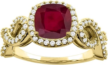 14K White Gold Enhanced 7mm Cushion Cut Ruby Engagement Eternity Ring for Women