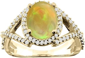14K White or or Yellow Gold Diamond Natural Ethiopian Opal Engagement Split Shank Ring